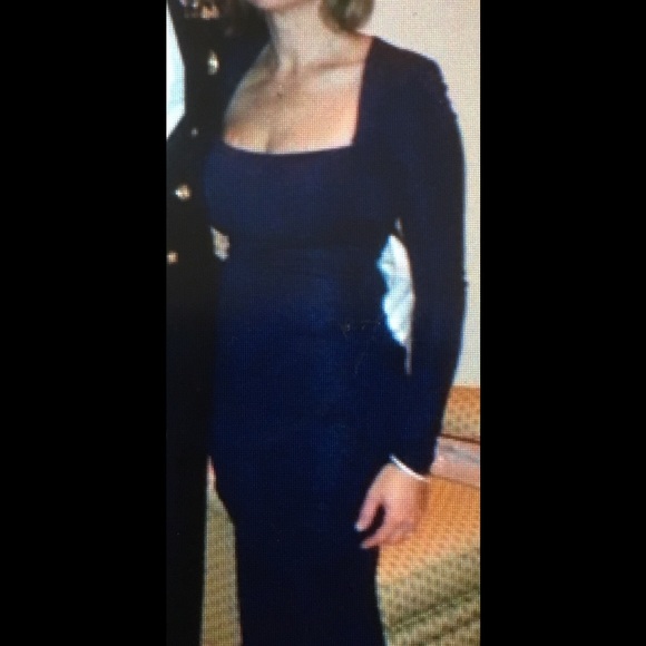 Nicole Miller Felicity Long Sleeve Blue Navy Evening Gown - Picture 4 of 7